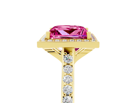 Yellow gold Princess Cut Halo Round Diamond Pavé Band with Four-Prong Setting_5