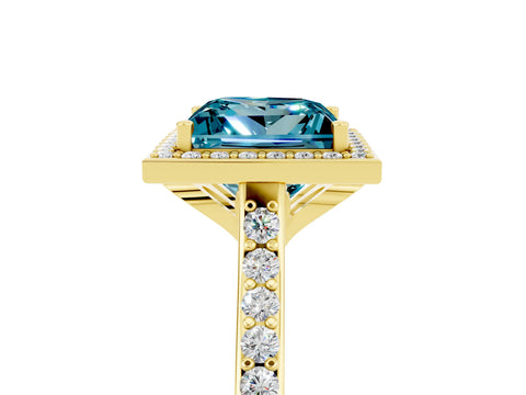 Yellow gold Princess Cut Halo Round Diamond Pavé Band with Four-Prong Setting_5