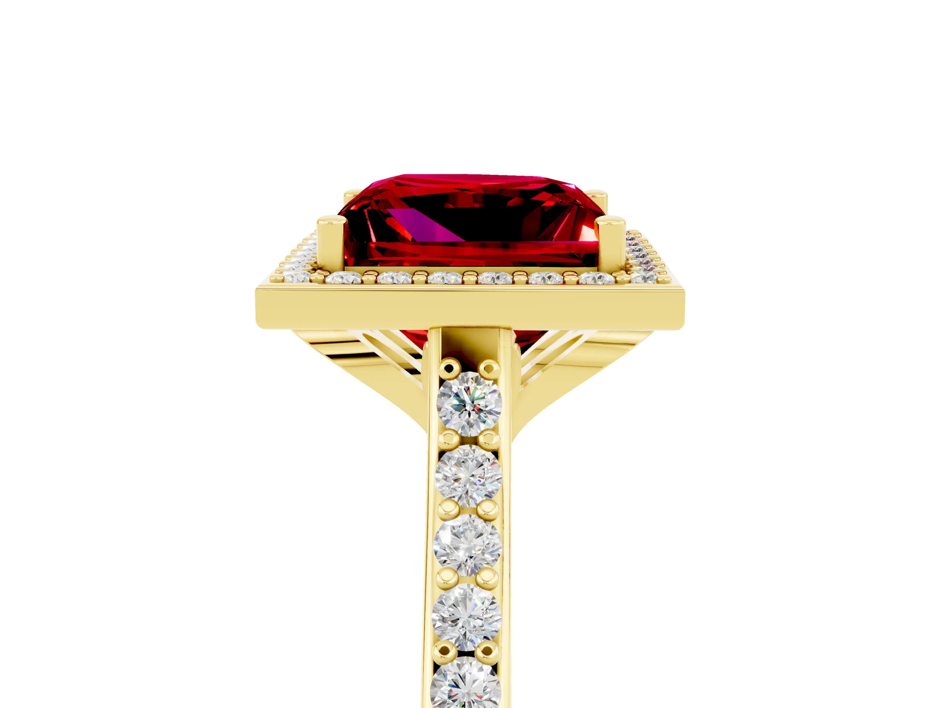 Yellow gold Princess Cut Halo Round Diamond Pavé Band with Four-Prong Setting_5