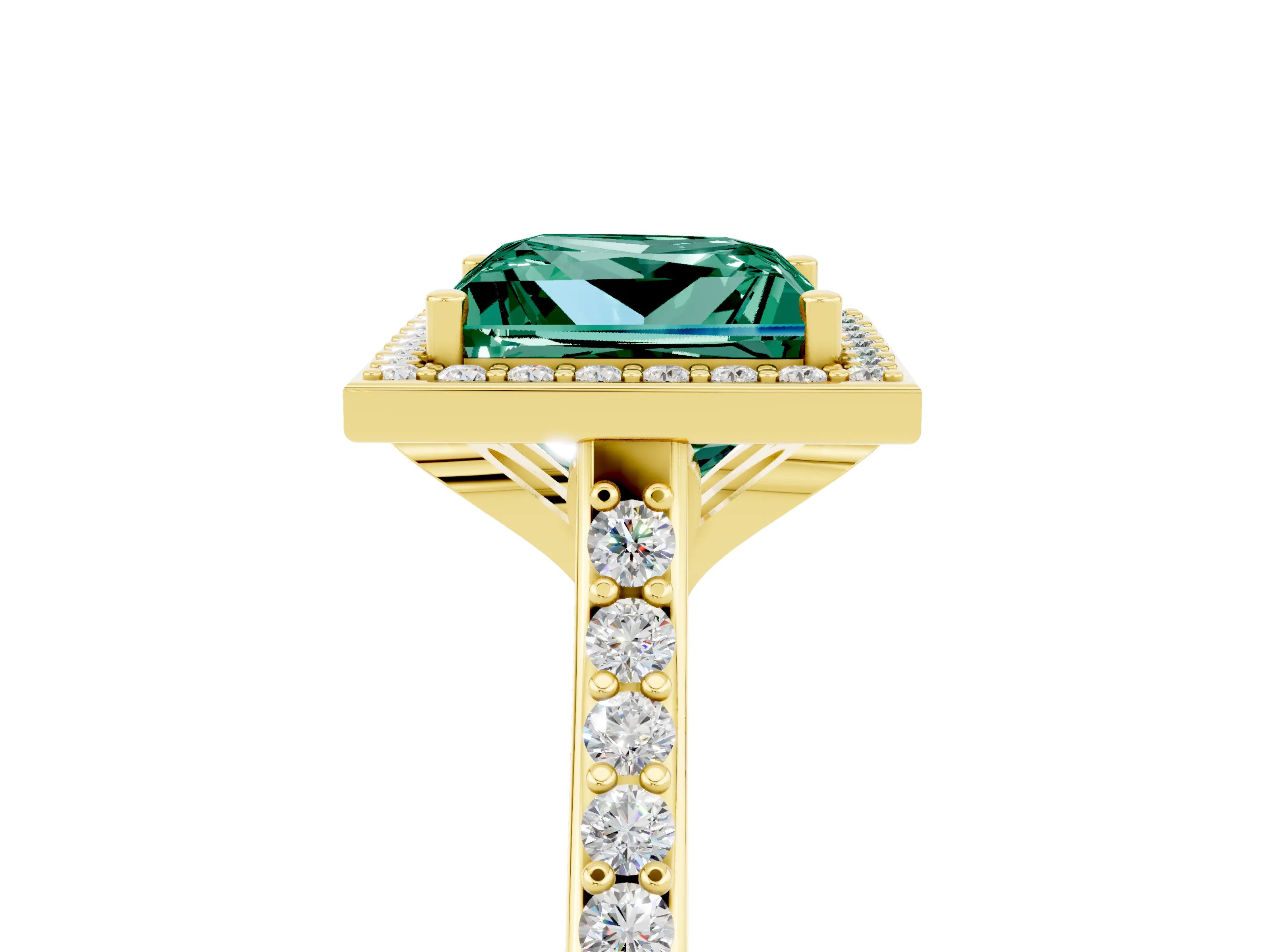 Yellow gold Princess Cut Halo Round Diamond Pavé Band with Four-Prong Setting_5