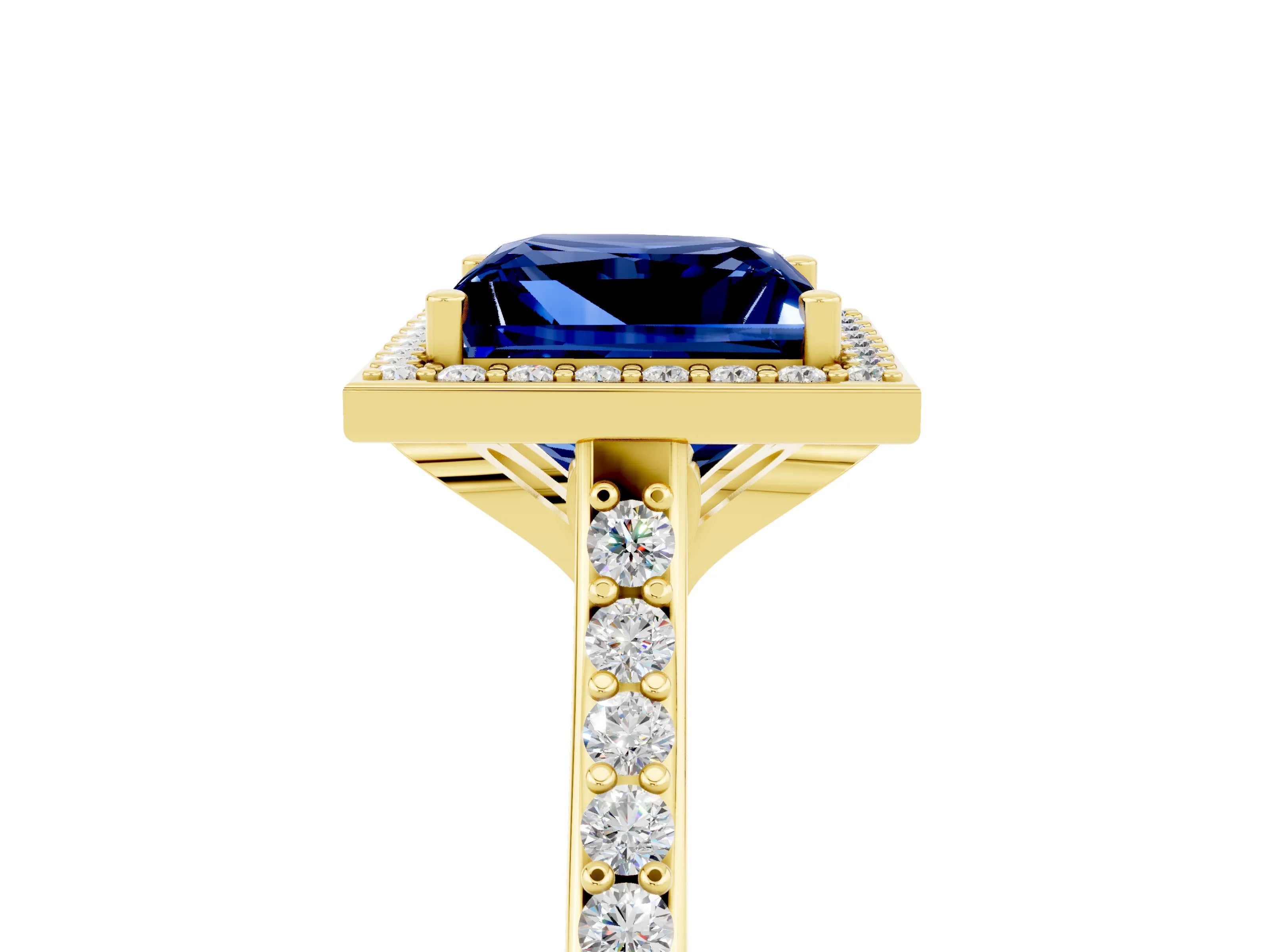 Yellow gold Princess Cut Halo Round Diamond Pavé Band with Four-Prong Setting_5