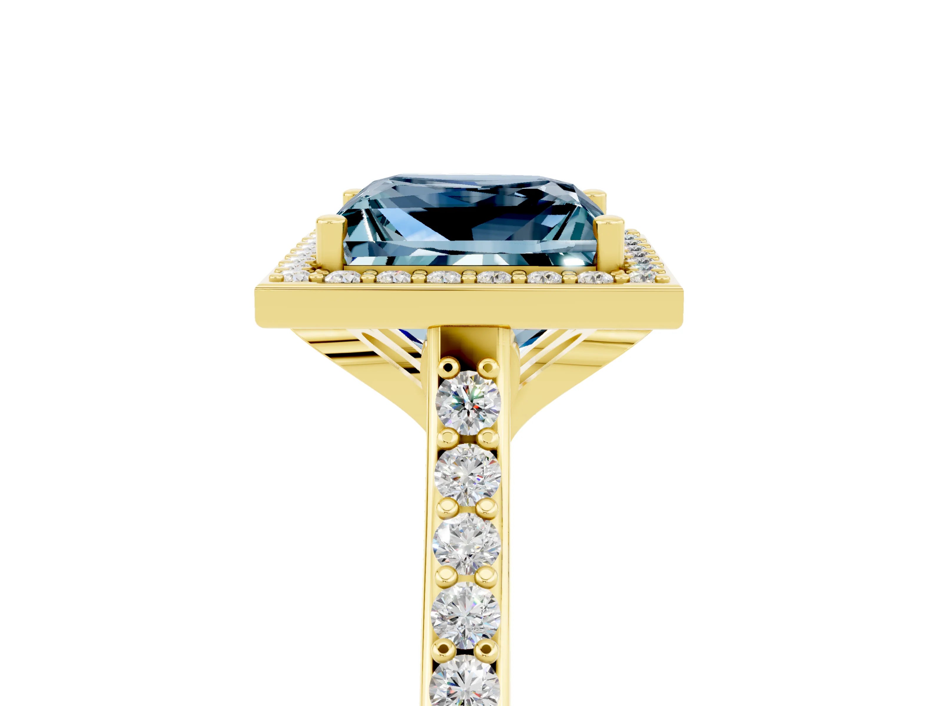 Yellow gold Princess Cut Halo Round Diamond Pavé Band with Four-Prong Setting_5