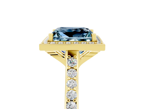 Yellow gold Princess Cut Halo Round Diamond Pavé Band with Four-Prong Setting_5