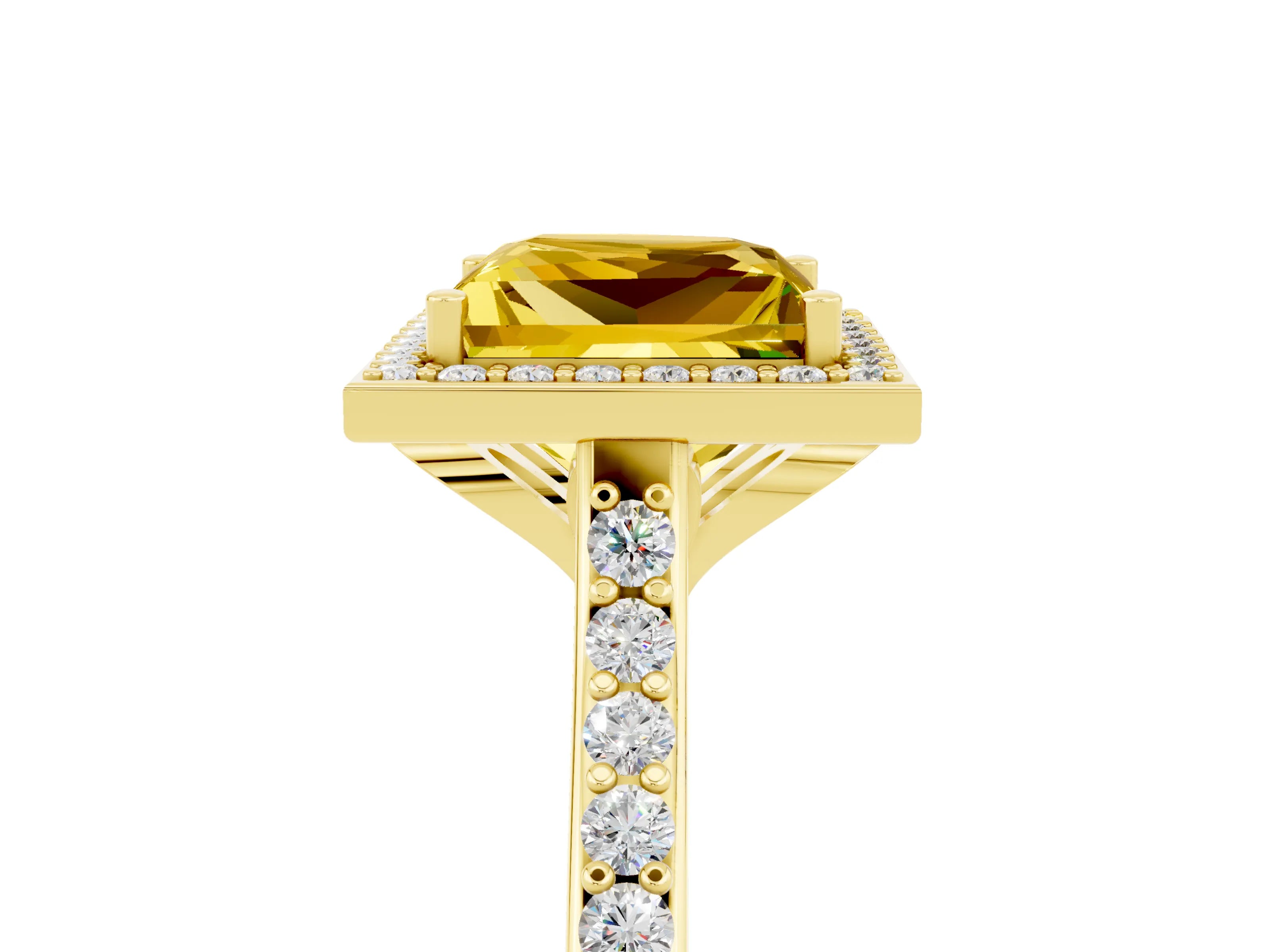 Yellow gold Princess Cut Halo Round Diamond Pavé Band with Four-Prong Setting_5