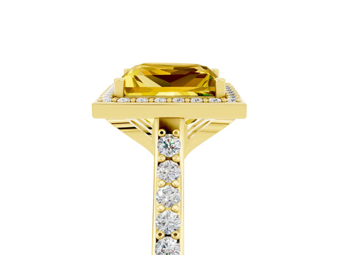 Yellow gold Princess Cut Halo Round Diamond Pavé Band with Four-Prong Setting_5