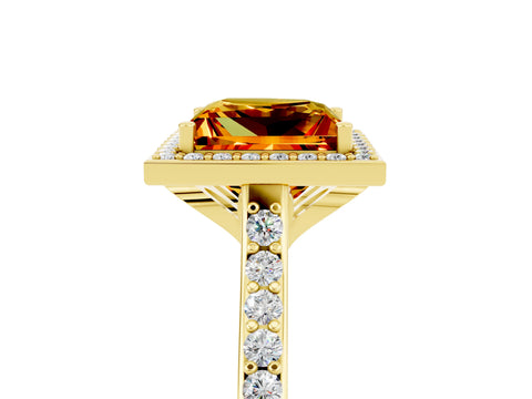 Yellow gold Princess Cut Halo Round Diamond Pavé Band with Four-Prong Setting_5