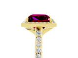 Yellow gold Princess Cut Halo Round Diamond Pavé Band with Four-Prong Setting_5