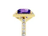 Yellow gold Princess Cut Halo Round Diamond Pavé Band with Four-Prong Setting_5