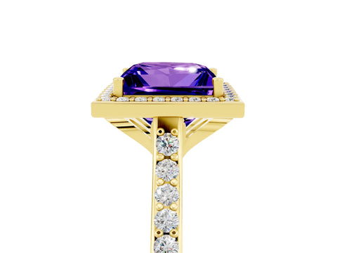 Yellow gold Princess Cut Halo Round Diamond Pavé Band with Four-Prong Setting_5