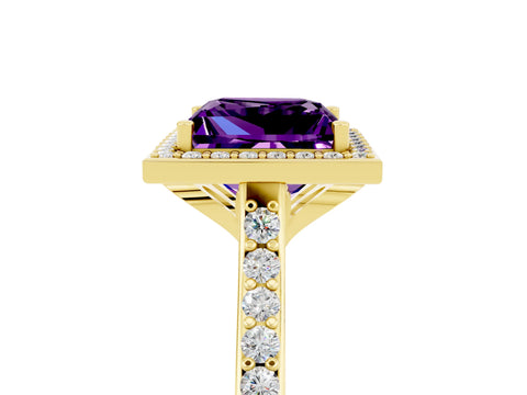 Yellow gold Princess Cut Halo Round Diamond Pavé Band with Four-Prong Setting_5