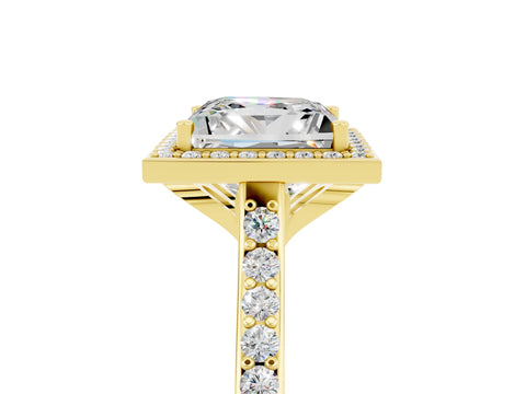 Yellow gold Princess Cut Halo Round Diamond Pavé Band with Four-Prong Setting_5