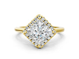 Yellow gold Princess Cut Halo Round Diamond Solitaire Engagement Ring with Pave Band and Four-Prong Setting_15
