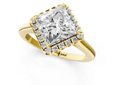 Yellow gold Princess Cut Halo Round Diamond Solitaire Engagement Ring with Pave Band and Four-Prong Setting_16