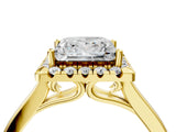 Yellow gold Princess Cut Halo Round Diamond Solitaire Ring with Pavé Band and Four-Prong Setting_4