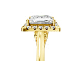 Yellow gold Princess Cut Halo Round Diamond Solitaire Ring with Pavé Band and Four-Prong Setting_5
