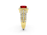 Yellow gold Princess Cut Halo Ruby Ring with Split Shank and Four-Prong Setting_2