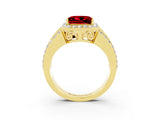 Yellow gold Princess Cut Halo Ruby Ring with Split Shank and Four-Prong Setting_3