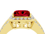 Yellow gold Princess Cut Halo Ruby Ring with Split Shank and Four-Prong Setting_4