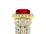 Yellow gold Princess Cut Halo Ruby Ring with Split Shank and Four-Prong Setting_5