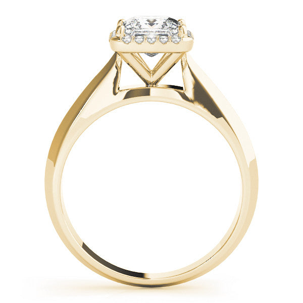 Yellow gold Princess Cut Halo Solitaire Engagement Ring with Square Band and Four-Prong Setting 2