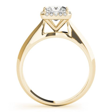 Yellow gold Princess Cut Halo Solitaire Engagement Ring with Square Band and Four-Prong Setting 2