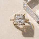 Yellow gold Princess Cut Halo Solitaire Engagement Ring with Square Band and Four-Prong Setting_15