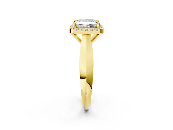 Yellow gold Princess Cut Halo Solitaire Engagement Ring with Square Band and Four-Prong Setting