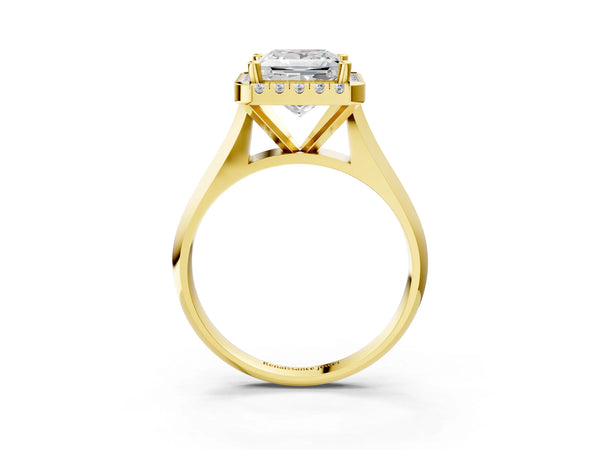 Yellow gold Princess Cut Halo Solitaire Engagement Ring with Square Band and Four-Prong Setting