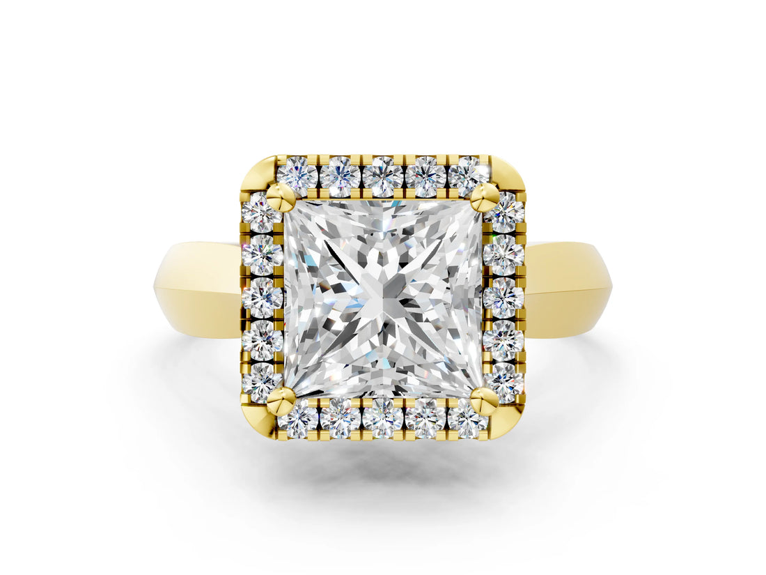 Yellow gold Princess Cut Halo Solitaire Engagement Ring with Square Band and Four-Prong Setting_74