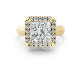 Yellow gold Princess Cut Halo Solitaire Engagement Ring with Square Band and Four-Prong Setting_93