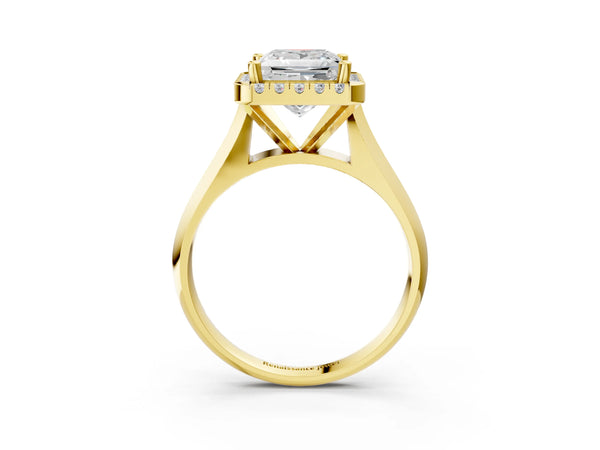 Yellow gold Princess Cut Halo Solitaire Engagement Ring with Square Band and Four-Prong Setting