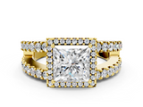 Yellow gold Princess Cut Halo Split Shank Diamond Ring with Four-Prong Setting_64