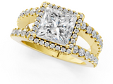 Yellow gold Princess Cut Halo Split Shank Diamond Ring with Four-Prong Setting_65