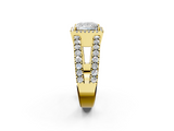 Yellow gold Princess Cut Halo Split Shank Diamond Ring with Four-Prong Setting_66