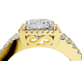 Yellow gold Princess Cut Halo Split Shank Diamond Ring with Four-Prong Setting_68