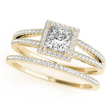 Yellow gold Fancy Yellow Princess Cut Diamond Halo Split Shank Engagement Ring