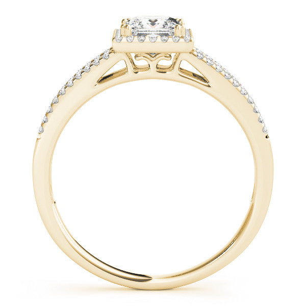 Yellow gold Princess Cut Halo Split Shank Engagement Ring 2