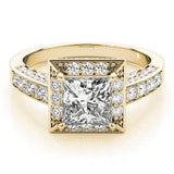 Yellow gold Princess Cut Halo Split Shank Engagement Ring with Four-Prong Setting 1