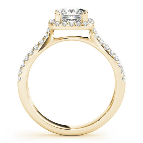 Yellow gold Princess Cut Halo Split Shank Pave Set Ring 2