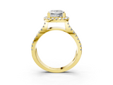 10K Yellow Gold 2.07 Carat E VS1 Princess Diamond Halo Ring with Split Shank Pavé Band and Prong Setting