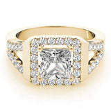 Yellow gold Princess Cut Halo Split Shank Prong Set Ring 1