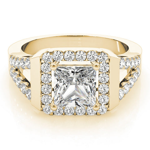 Yellow gold Princess Cut Halo Split Shank Prong Set Ring 1