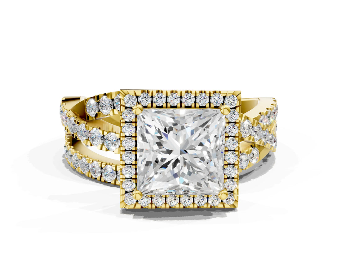 Yellow gold Princess Cut Halo Split Shank Prong Setting Ring_12