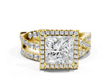 Yellow gold Princess Cut Halo Split Shank Prong Setting Ring_12