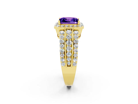 Yellow gold Princess Cut Halo Tanzanite Ring with Split Shank and Four-Prong Setting_2