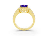 Yellow gold Princess Cut Halo Tanzanite Ring with Split Shank and Four-Prong Setting_3