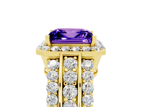 Yellow gold Princess Cut Halo Tanzanite Ring with Split Shank and Four-Prong Setting_5