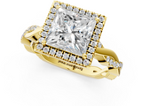Yellow gold Princess Cut Halo Twisted Band Four-Prong Ring_34