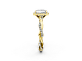 Yellow gold Princess Cut Halo Twisted Band Four-Prong Ring_35