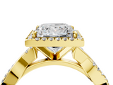 Yellow gold Princess Cut Halo Twisted Band Four-Prong Ring_37